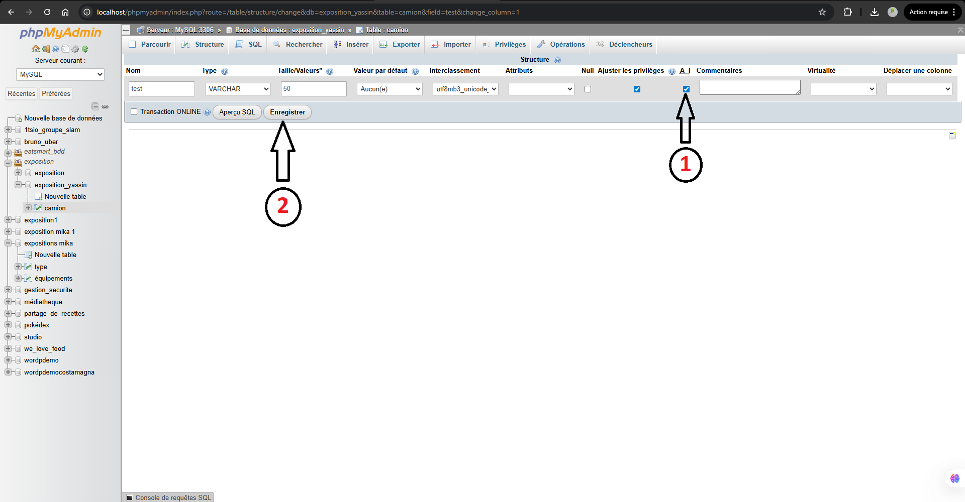 Activer l'auto-incrémentation dans phpMyAdmin