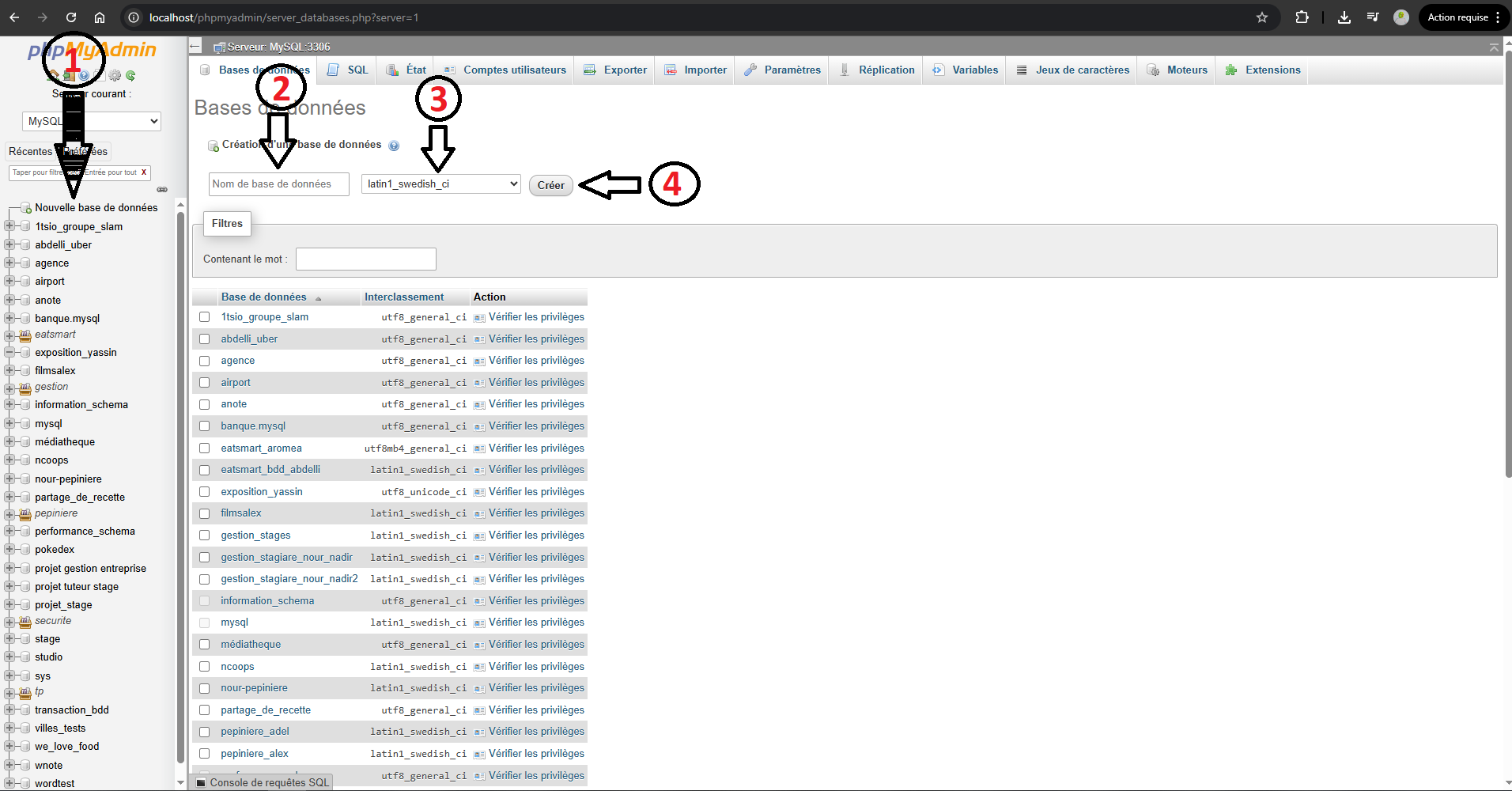 Création d'une base dans phpMyAdmin