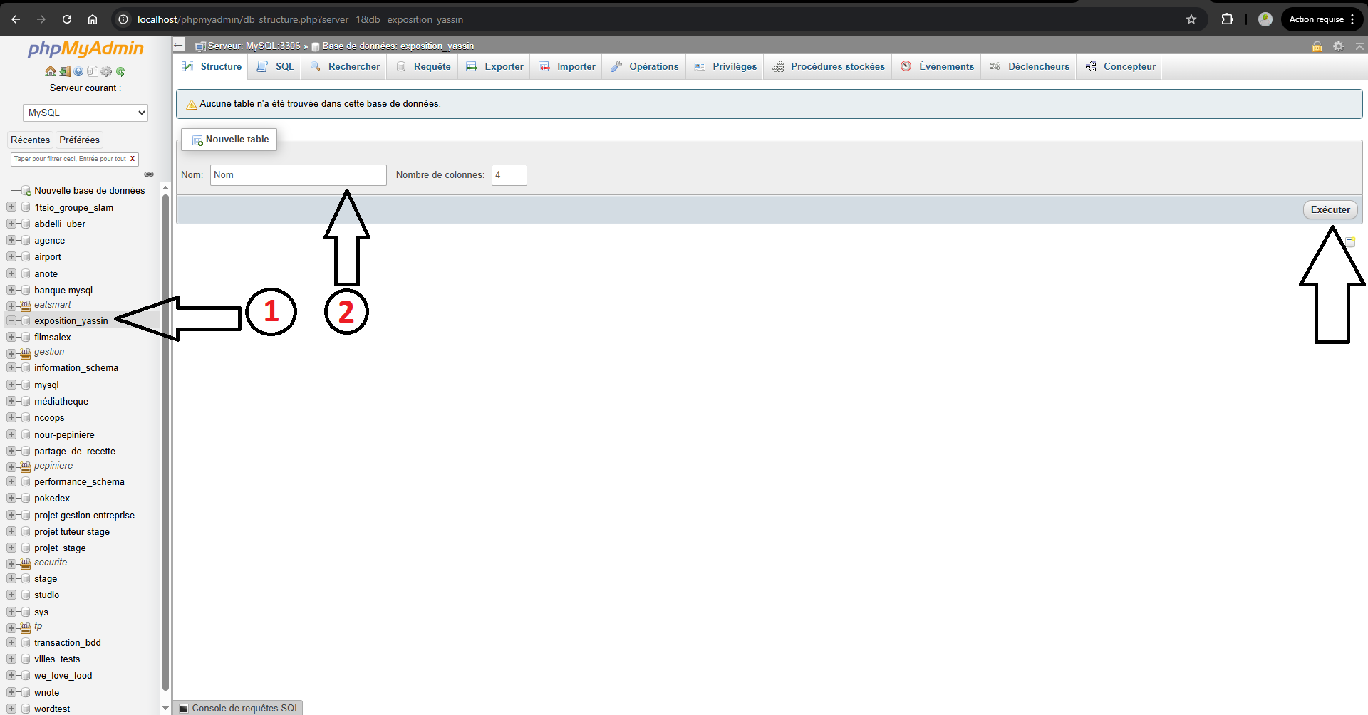 Création d'une table dans phpMyAdmin