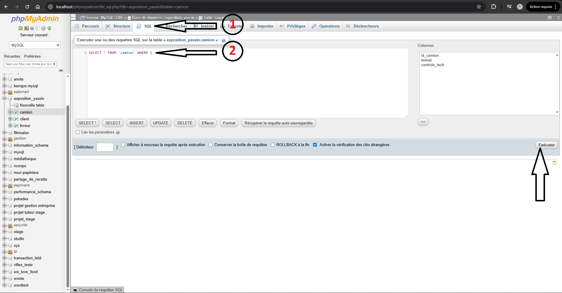 Requête SELECT dans phpMyAdmin